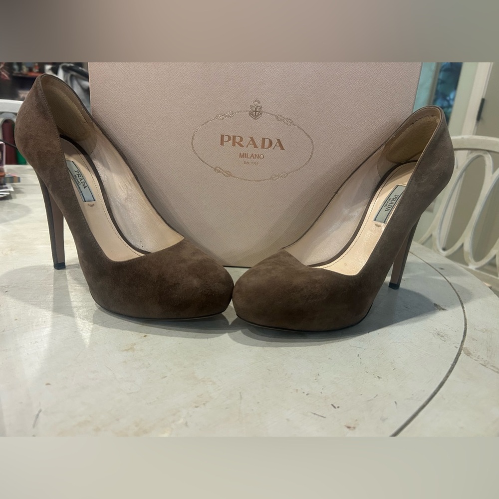 Prada Chocolate Suede Pumps